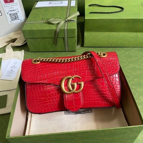 Mała torebka na ramię Gucci GG Marmont ze skóry krokodyla 443497 czerwona