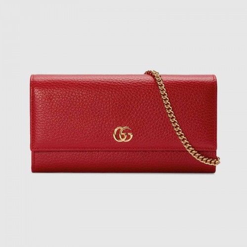 Portfel skórzany Gucci GG Marmont na łańcuszku 546585 Hibiscus czerwony