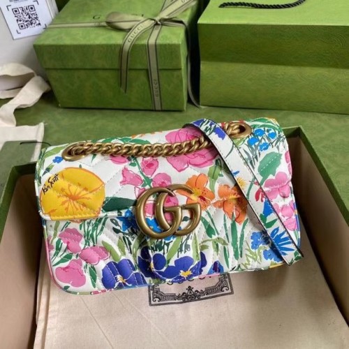 Gucci GG Marmont matelase Mini Bag 446744 White flowers