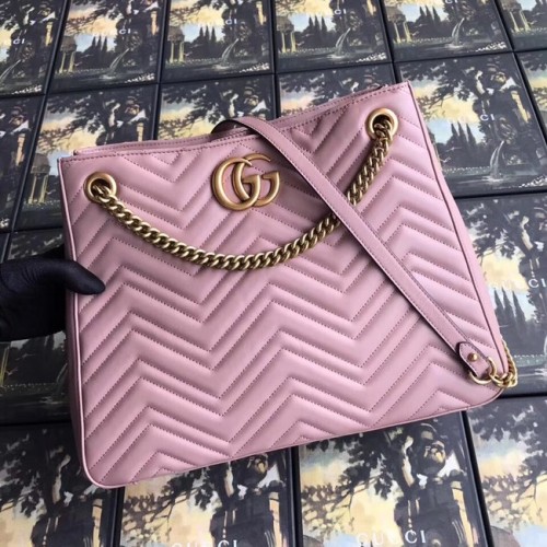 Gucci GG Marmont średnia torebka na ramię z materiału matelasse 453569 różowa