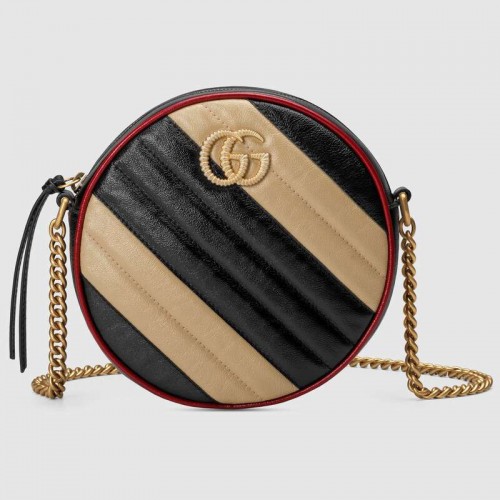 Torebka okrągła na ramię Gucci GG Marmont mini 550154 Beżowo-czarna