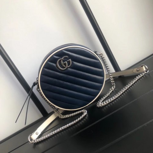 Torebka okrągła na ramię Gucci GG Marmont mini 550154 granatowa