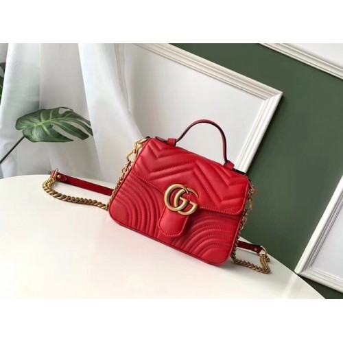 Gucci GG Marmont Oryginalna skórzana mini torebka z uchwytem u góry 547260 czerwona
