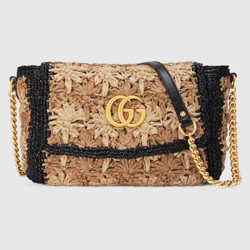 Mała torebka na ramię Gucci GG Marmont z rafii 574433 Czarna