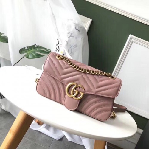Gucci GG Marmont Oryginalna skórzana mała torebka na ramię z materiału matelasse 443497 różowa