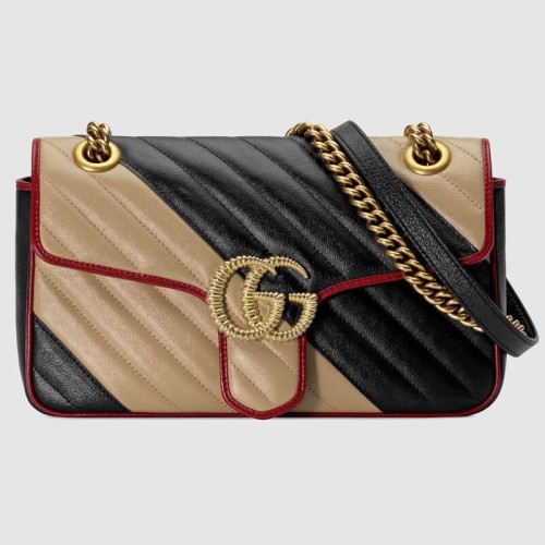 Mała torebka na ramię Gucci GG Marmont 443497 Beżowo-czarna