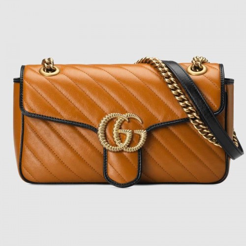 Mała torebka na ramię Gucci GG Marmont 443497 Cognac diagonal