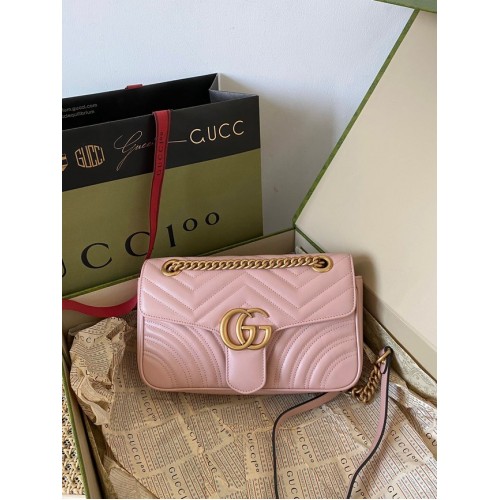 Mała torebka na ramię Gucci GG Marmont 443497 jasnoróżowa