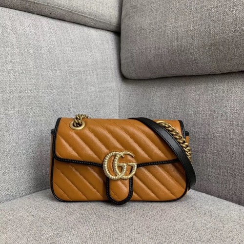 Mała torebka na ramię Gucci GG Marmont 446744 Cognac diagonal