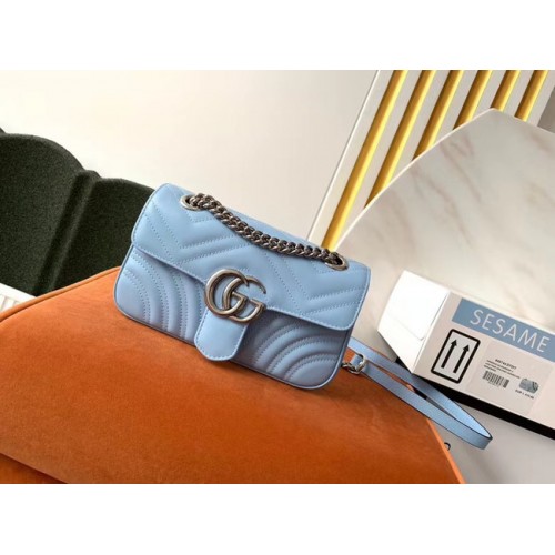 Mała torebka na ramię Gucci GG Marmont 446744 Pastelowy błękit