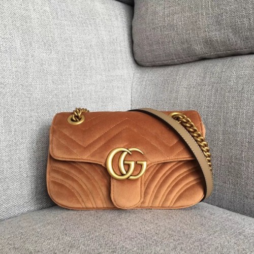Torebka mini Gucci GG Marmont z aksamitu 446744 brązowa