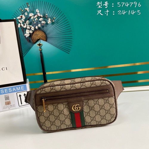Gucci GG Oryginalna skórzana torebka-nerka GG 574796 brązowa