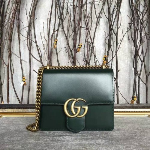 Torba na ramię Gucci GG Original Marmont ze skóry 431384A, ciemnozielona