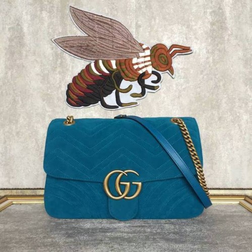 Torba na ramię Gucci GG ze skóry zamszowej 443496, niebieska