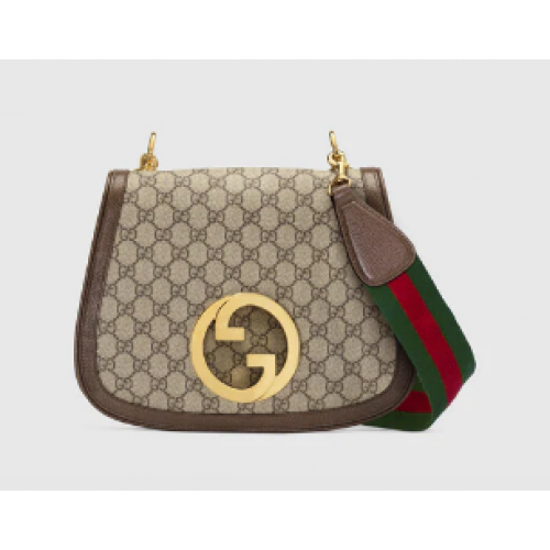 Gucci GG Supreme płócienna torebka na ramię Blondie średniej wielkości 699210 Brązowa
