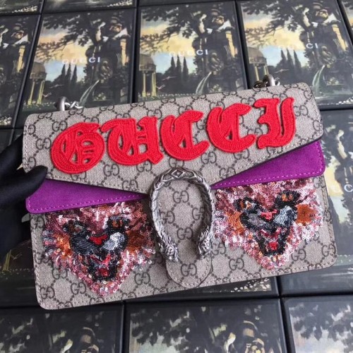 Mała torebka na ramię Gucci GG Supreme z płótna Dionysus 400249 w kolorze fioletowym