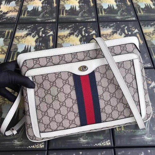 Gucci GG Supreme średnia torebka na ramię 523354 biała