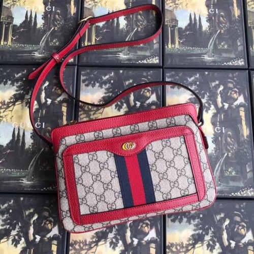 Mała torebka na ramię Gucci GG Supreme 523354 czerwona