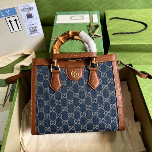 Gucci GG denim żakardowa torba mini Diana 655661 Niebieska