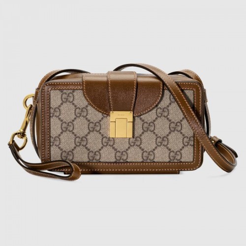 Torebka mini Gucci GG z zapięciem na zatrzask 614368 brązowa