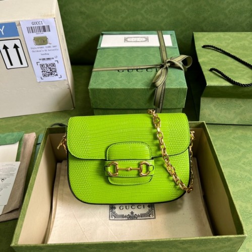 Torebka Gucci Horsebit 1955 Lizard Mini 675801 Fluorescencyjna zieleń