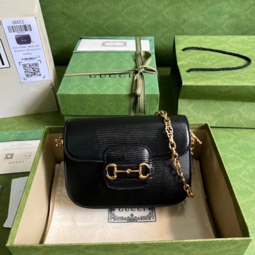 Gucci Horsebit 1955 jaszczurka mini torebka 675801 czarna
