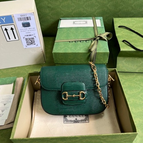 Gucci Horsebit 1955 jaszczurka mini torebka 675801 zielona