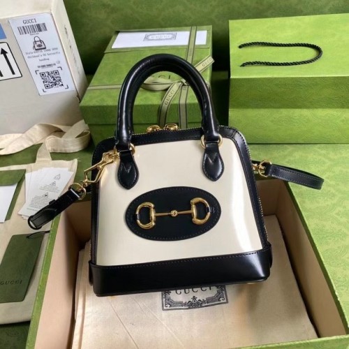 Gucci Horsebit 1955 mini torebka z uchwytem u góry 640716 czarno-biała