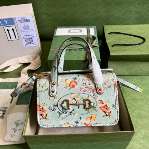 Torebka mini Gucci Horsebit 1955 z uchwytem u góry 645453 jasnoniebieska