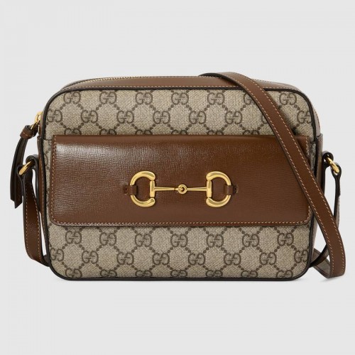 Gucci Horsebit 1955 mała płócienna torba na ramię GG Supreme 645454 brązowa