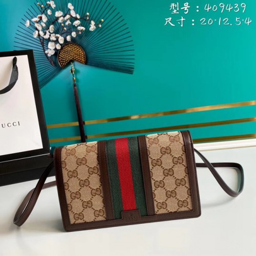 Portfel Gucci Horsebit 1955 z łańcuszkiem 409439 brązowy