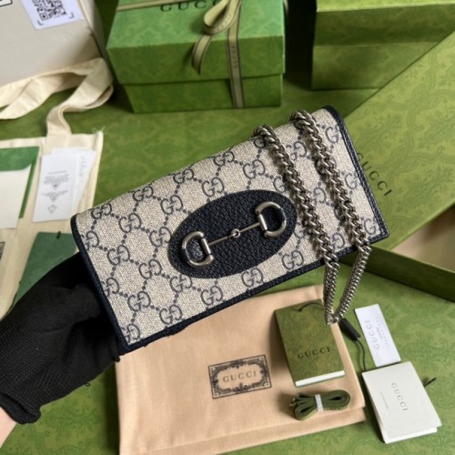 Portfel Gucci Horsebit 1955 z łańcuszkiem 621892 niebieski