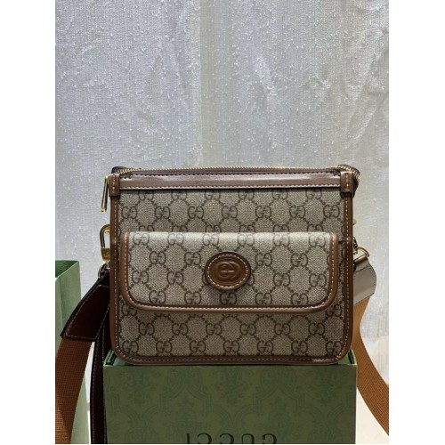 Torba Gucci Messenger z przeszyciami G 674164 brązowa