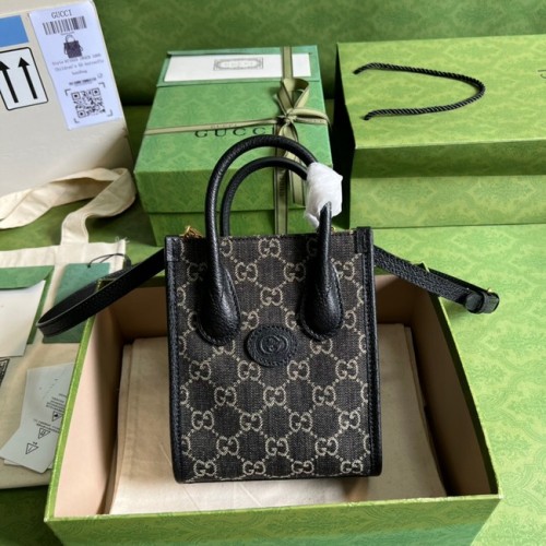 Torebka Gucci Mini tote z przeszyciami G 671623 w kolorze czarnym