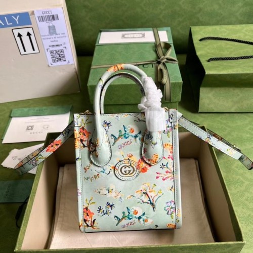 Torebka Gucci Mini tote z przeszyciami G 671623 jasnoniebieska