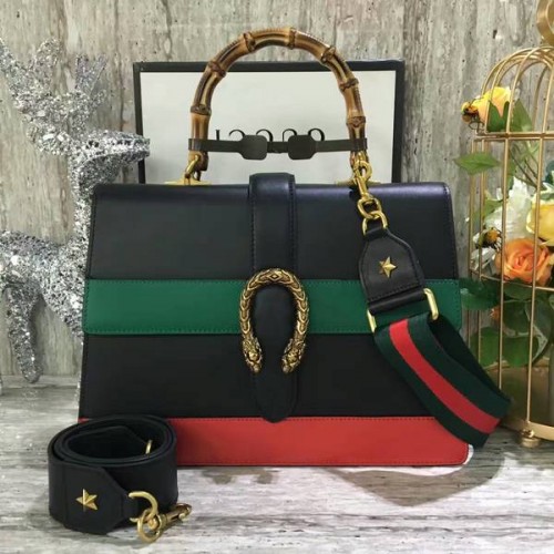 Gucci Now Bamboo Shopper Bag 421999A Czarno-zielono-czerwona