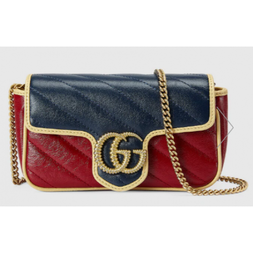 Gucci Online Exclusive GG Marmont mini torebka 574969 Niebieski i ciemnoczerwony