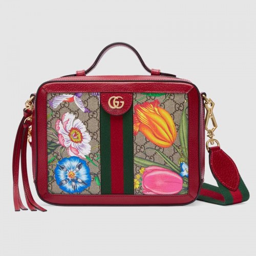 Torebka na ramię Gucci Ophidia GG Flora mała 550622 czerwona