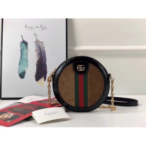 Torebka okrągła na ramię Gucci Ophidia mini 550618 Brązowy zamsz