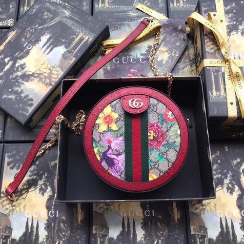 Gucci Ophidia series GG flower okrągła mała torebka na ramię 550618 czerwona