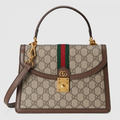 Torebka Gucci Ophidia mała z uchwytem u góry i wzorem Web 651055 brązowa