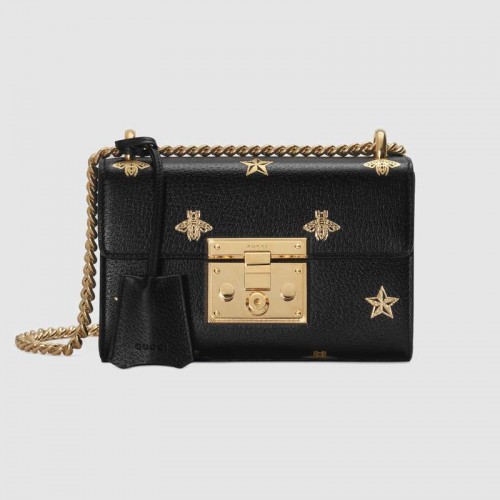 Mała torebka na ramię Gucci Padlock Bee Star 432182 CZARNA