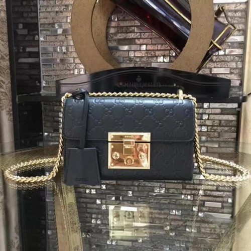 Gucci Padlock Gucci Signature Mini torebka na ramię 409487 Czarna