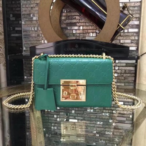 Gucci Padlock Gucci Signature Mini torebka na ramię 409487 zielona
