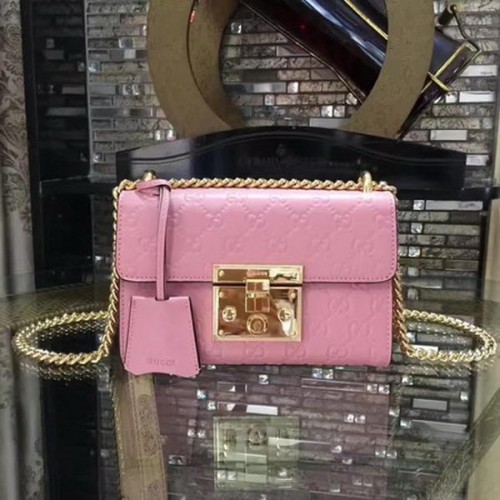 Gucci Padlock Gucci Signature Mini torebka na ramię 409487 różowa