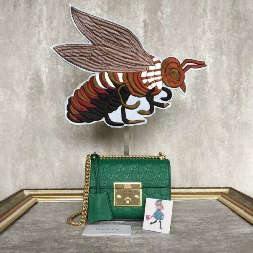 Gucci Padlock Gucci Signature Mini torebka na ramię 409487A zielona