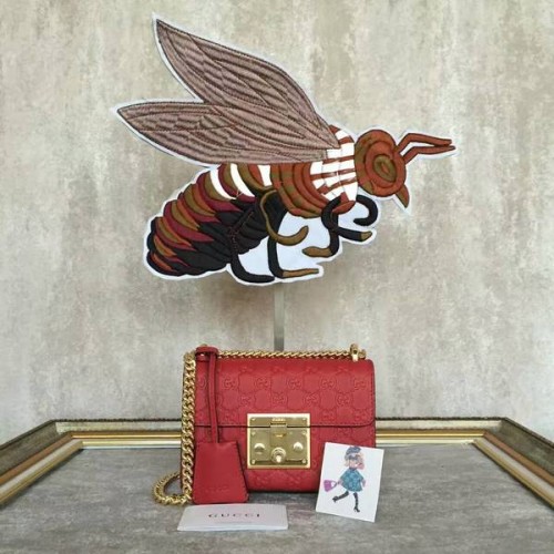Gucci Padlock Gucci Signature Mini torebka na ramię 409487A czerwona