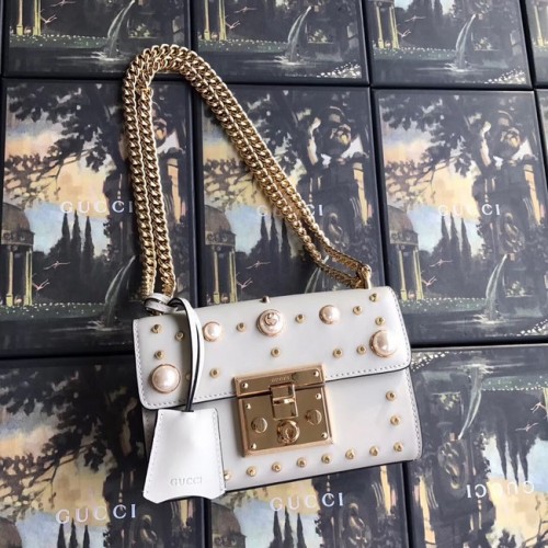 Torebka na ramię Gucci Padlock mała GG Pearl 409487 biała