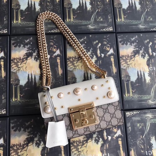Torebka na ramię Gucci Padlock mała GG Pearl A409487 Biała
