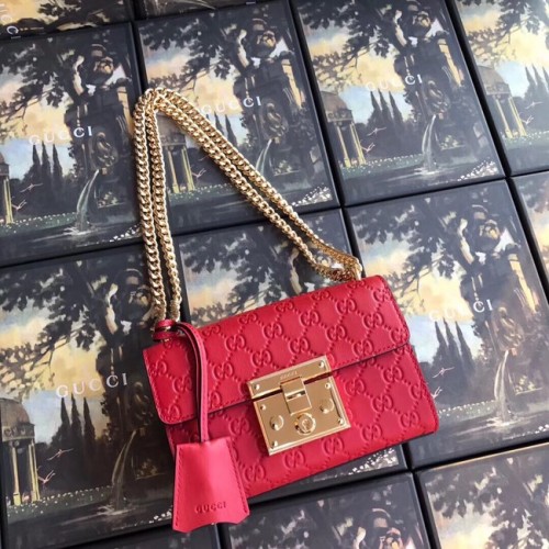 Torebka na ramię Gucci Padlock mała GG 409487 czerwona